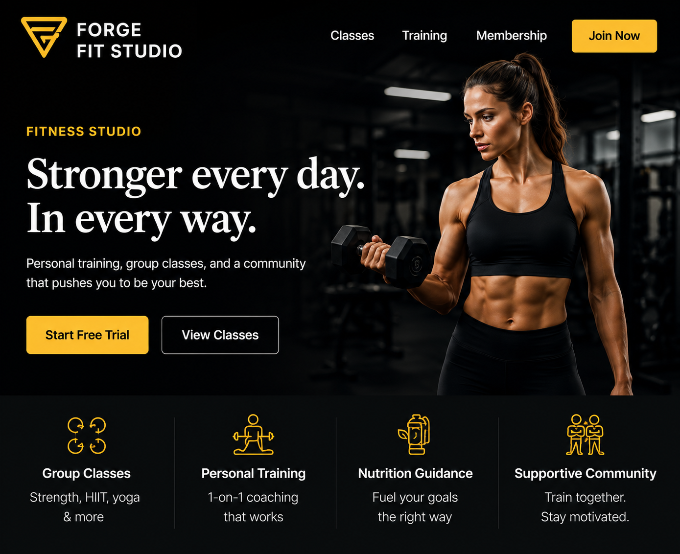 Fitness studio demo website screenshot