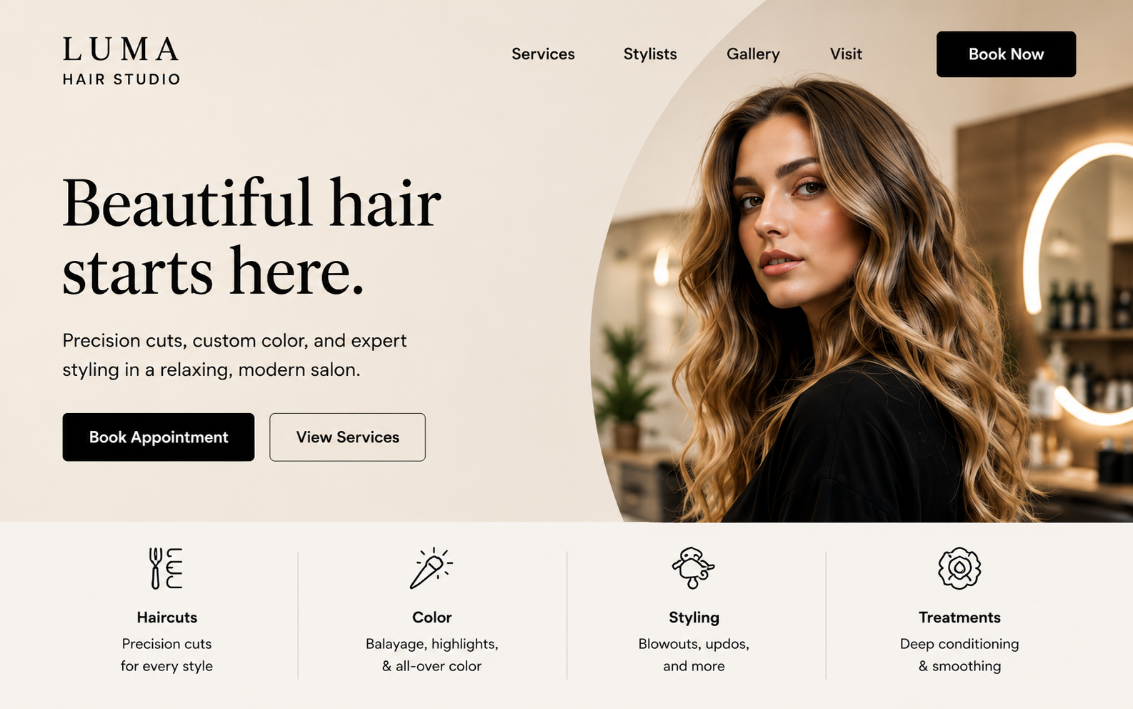 Hair salon demo website screenshot